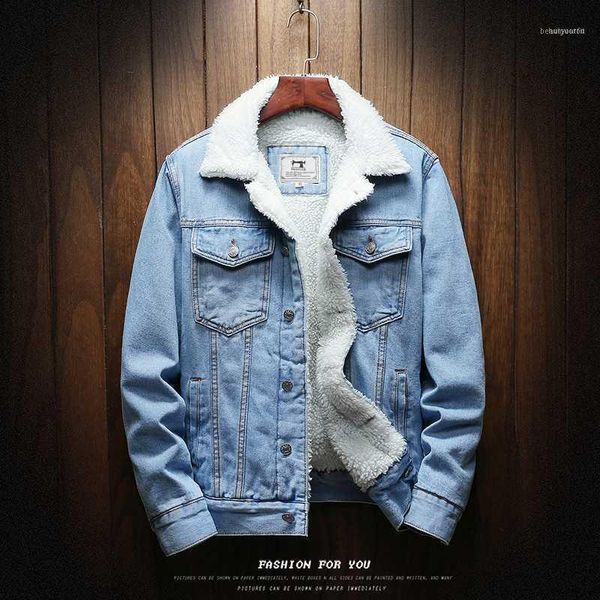 men light blue winter jean jackets outerwear warm denim coats new men large size wool liner thicker winter denim jackets size6xl11, Black;brown 
men light blue winter jean jackets outerwear warm denim coats new men large size wool liner thicker winter denim jackets size6xl11, Black;brown