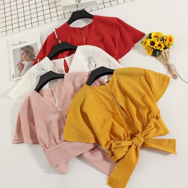 women's blouses & shirts summer v-neck backless bowtie lace up chiffon high waist short batwing sleeved tank 2021 spring, White
women's blouses & shirts summer v-neck backless bowtie lace up chiffon high waist short batwing sleeved tank 2021 spring, White