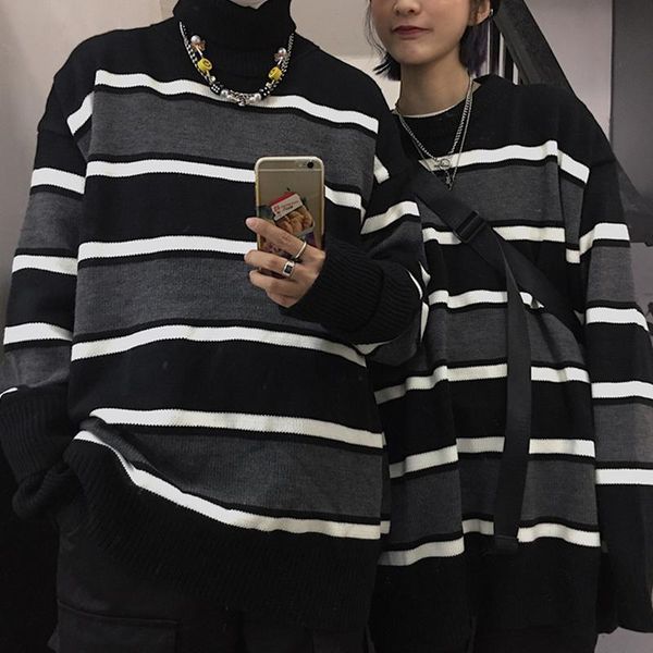 mens new japanese pullover round neck retro knit sweater male striped sweater high neck harajuku korean fashion streetwear, White;black
mens new japanese pullover round neck retro knit sweater male striped sweater high neck harajuku korean fashion streetwear, White;black