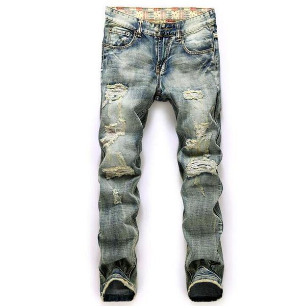 men's jeans casual straight hole jeans men men denim trousers, Blue
men's jeans casual straight hole jeans men men denim trousers, Blue
