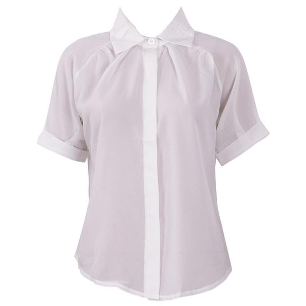women's fashion blouse summer half sleeve solid color shirts casual see-through chiffon, White
women's fashion blouse summer half sleeve solid color shirts casual see-through chiffon, White