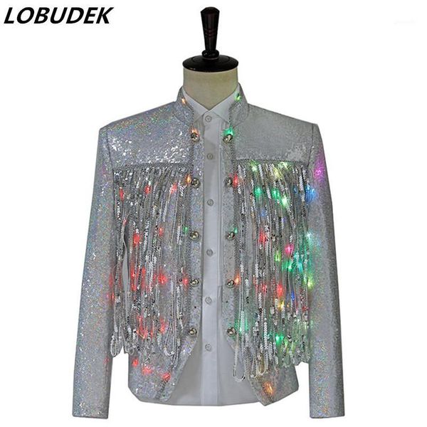 led colorful lights sequins tassel jacket men singer bar nightclub concert stage show costume slim fit stand collar jackets coat1, Black;brown
led colorful lights sequins tassel jacket men singer bar nightclub concert stage show costume slim fit stand collar jackets coat1, Black;brown