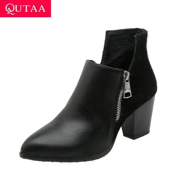 boots qutaa 2021 patchwork horsehair pu leather fashion women shoes thick heel pointed toe zipper all match ankle size 34-43, Black
boots qutaa 2021 patchwork horsehair pu leather fashion women shoes thick heel pointed toe zipper all match ankle size 34-43, Black