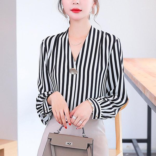 ljsxls elegant chiffon shirt womens autumn fashion v neck striped blouse loose plus size women clothing long sleeve office, White
ljsxls elegant chiffon shirt womens autumn fashion v neck striped blouse loose plus size women clothing long sleeve office, White