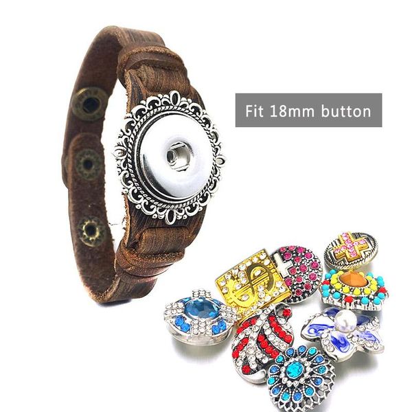 charm bracelets punk rock interchangeable 242 real original genuine leather retro fashion 18mm snap button bracelet jewelry for women gift, Golden;silver
charm bracelets punk rock interchangeable 242 real original genuine leather retro fashion 18mm snap button bracelet jewelry for women gift, Golden;silver