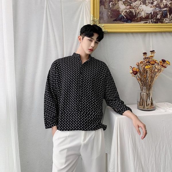 men stand collar three quarter sleeve loose casual print pullover shirt male streetwear hip hop party dress shirt1, White;black
men stand collar three quarter sleeve loose casual print pullover shirt male streetwear hip hop party dress shirt1, White;black