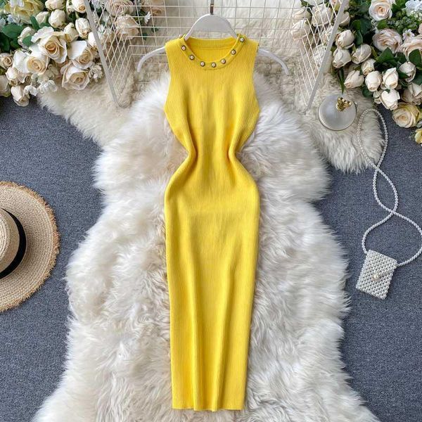 korean elegant knitted o neck sleeveless women dress 2020 summer pearls slim female dresses solid vintage vestidos1, Black;gray
korean elegant knitted o neck sleeveless women dress 2020 summer pearls slim female dresses solid vintage vestidos1, Black;gray