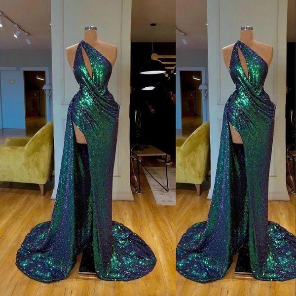 2021 new arabic mermaid evening dresses wear hunter green sequined lace one shoulder sequins high split formal party prom gowns, Black;red
2021 new arabic mermaid evening dresses wear hunter green sequined lace one shoulder sequins high split formal party prom gowns, Black;red
