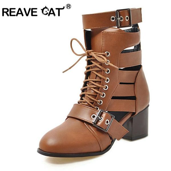 reave cat 2020 woman round toe hallow out shoes high square heel pu leather metal belt buckle runway punk summer ankle boots, Black
reave cat 2020 woman round toe hallow out shoes high square heel pu leather metal belt buckle runway punk summer ankle boots, Black