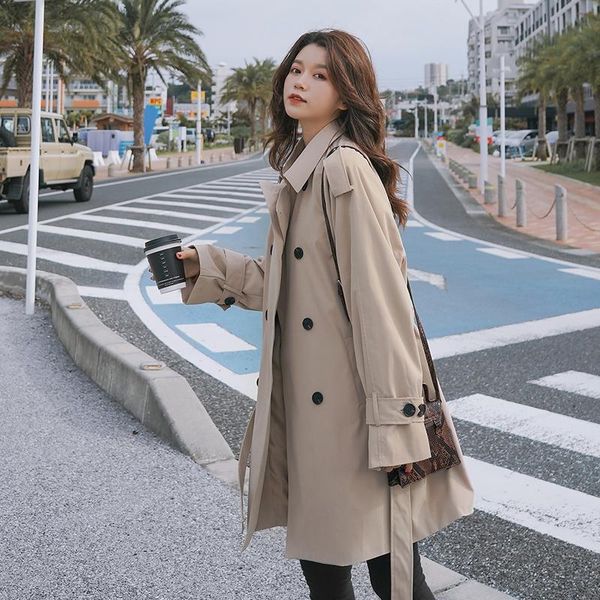 2021 spring autumn trench coats female long slim windbreakers womens korean popular overcoat simple casual trench coat with belt, Tan;black
2021 spring autumn trench coats female long slim windbreakers womens korean popular overcoat simple casual trench coat with belt, Tan;black