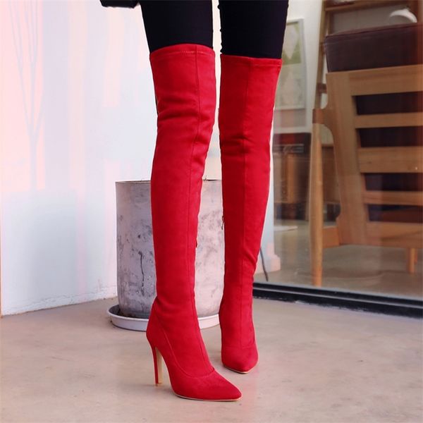 faux suede stretch thigh high boots elastic slim over the knee boots women's fashion high heels black red fetish long shoes lj201030
faux suede stretch thigh high boots elastic slim over the knee boots women's fashion high heels black red fetish long shoes lj201030