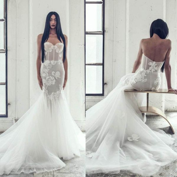 2021 adam zohar wedding dresses mermaid applique tulle illusion sweeheart bodice plus size backless sleeveless sweep train bridal gowns, White
2021 adam zohar wedding dresses mermaid applique tulle illusion sweeheart bodice plus size backless sleeveless sweep train bridal gowns, White