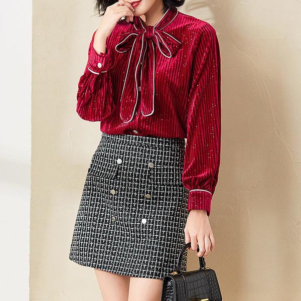 women's tracksuits autumn winter runway suit women 2021 fashion long sleeve bow collar velour and woolen skirt 2 piece sets, Gray
women's tracksuits autumn winter runway suit women 2021 fashion long sleeve bow collar velour and woolen skirt 2 piece sets, Gray