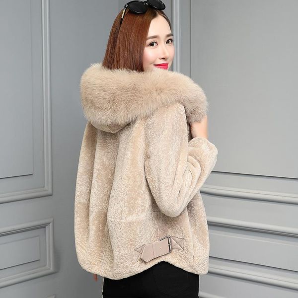 women's fur & faux winter woolen coat solid color imitation collar temperament zipper short lamb wool sheepskin, Black
women's fur & faux winter woolen coat solid color imitation collar temperament zipper short lamb wool sheepskin, Black