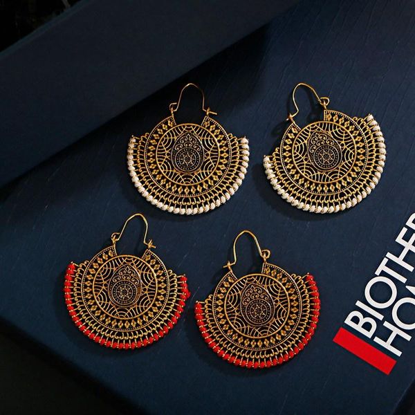 dangle & chandelier 2021 women's big round hollow flower jhumka earrings ethnic gypsy gold alloy red silk drop earring, Silver
dangle & chandelier 2021 women's big round hollow flower jhumka earrings ethnic gypsy gold alloy red silk drop earring, Silver