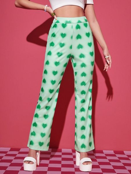 high waist heart print boot-cut leg pants m7vt#, Black;white
high waist heart print boot-cut leg pants m7vt#, Black;white