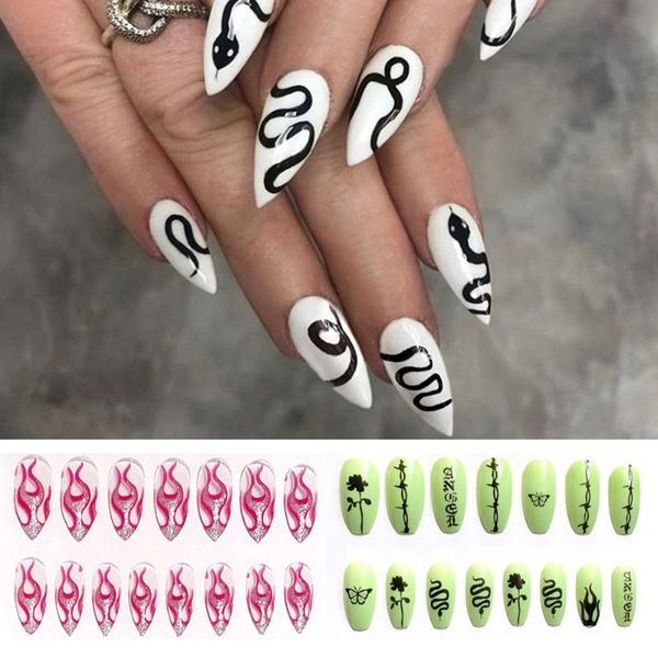 false nails 24pcs punk snake pattern designs long stiletto fake set with glue artificial full nail art tips decoration, Red;gold
false nails 24pcs punk snake pattern designs long stiletto fake set with glue artificial full nail art tips decoration, Red;gold