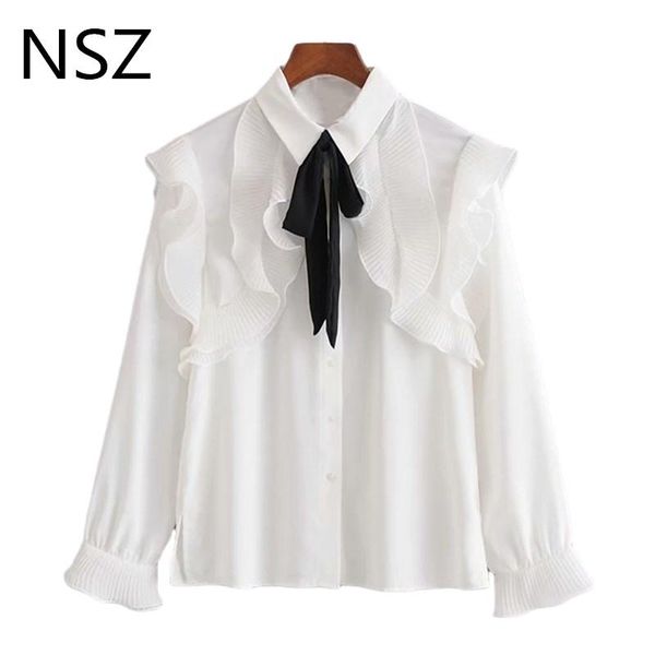 nsz women white chiffon blouse contrast color tiered ruffles bow tied neck shirt elegant office work blusa camisa mujer
nsz women white chiffon blouse contrast color tiered ruffles bow tied neck shirt elegant office work blusa camisa mujer