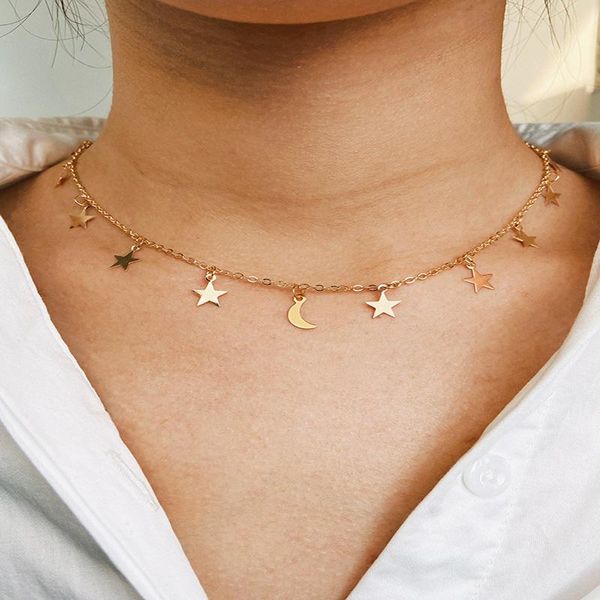 chains trendy geometric moon star pendant choker necklaces for women female gold clavicle chain chocker necklace jewelry colar collars, Silver
chains trendy geometric moon star pendant choker necklaces for women female gold clavicle chain chocker necklace jewelry colar collars, Silver