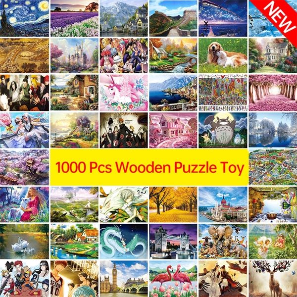 New 1000 Pcs Puzzle Kids Jigsaw Landscape Puzzles Educational Toys For Children Animation Pairing Puzzles Gift D208 Y200421