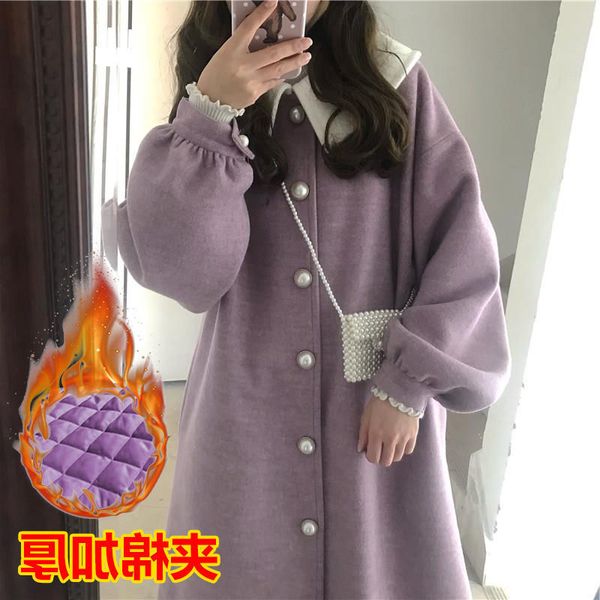 taro purple retro loose overcoat women's mid-length pearl buckle thick coat student korean-style woolen winter, Black
taro purple retro loose overcoat women's mid-length pearl buckle thick coat student korean-style woolen winter, Black