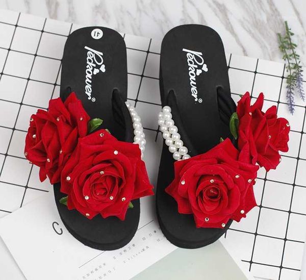 summer women flip flop red rose pearls wedge high heel platform shoes sandal young open toe slipper c3341, Black
summer women flip flop red rose pearls wedge high heel platform shoes sandal young open toe slipper c3341, Black