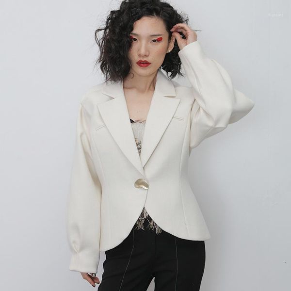 loose fit white split joint short woolen coat parkas new long lantern sleeve women fashion tide spring autumn 2020 1n1111, Black 
loose fit white split joint short woolen coat parkas new long lantern sleeve women fashion tide spring autumn 2020 1n1111, Black
