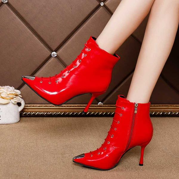 2021 autumn winter high heel shoes woman patent leather ankle boots pointed toe cross-tied thin heels party boots, Black
2021 autumn winter high heel shoes woman patent leather ankle boots pointed toe cross-tied thin heels party boots, Black