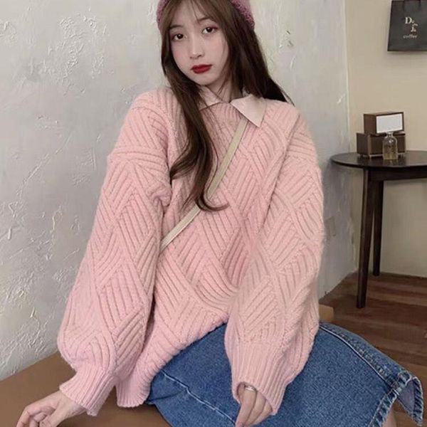 women's sweaters autumn and winter thickened loose wear korean tenderness wearing sweater lazy female students version of all thin, White;black
women's sweaters autumn and winter thickened loose wear korean tenderness wearing sweater lazy female students version of all thin, White;black