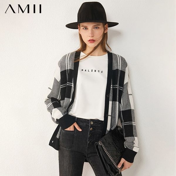 amii minimalism autumn winter cardigans for women retro style causal plaid women's jacket female cardigan 12040779 201029, White;black 
amii minimalism autumn winter cardigans for women retro style causal plaid women's jacket female cardigan 12040779 201029, White;black
