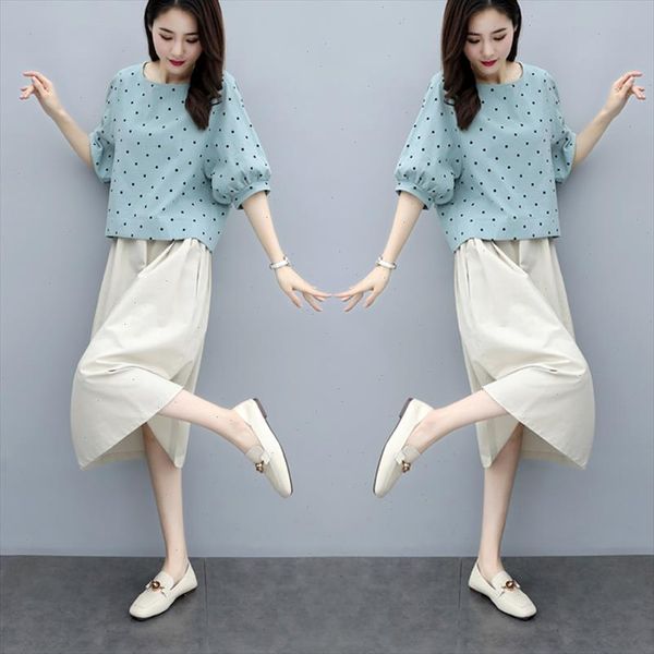 women plus size 2 piece set polka dot loose half sleeve tees solid wide leg pants summer female ol work wear, Gray
women plus size 2 piece set polka dot loose half sleeve tees solid wide leg pants summer female ol work wear, Gray