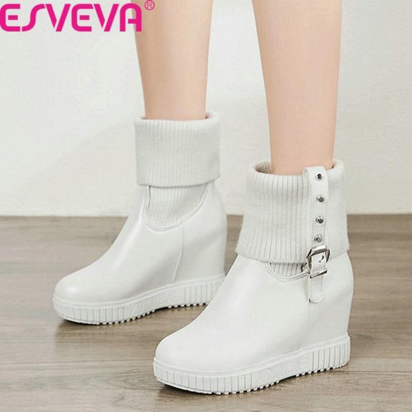 esveva 2020 height increasing round toe autumn winter women shoes pu leather flock knitting buckle slip on ankle boots size34-43, Black
esveva 2020 height increasing round toe autumn winter women shoes pu leather flock knitting buckle slip on ankle boots size34-43, Black