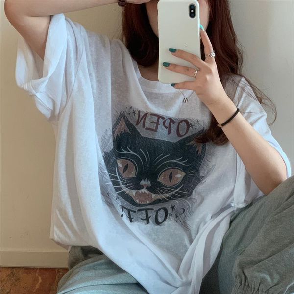 summer chic cat cartoon letter printed korean harajuku cotton vintage casual fun cute oversize printed loose women t-shirt, White
summer chic cat cartoon letter printed korean harajuku cotton vintage casual fun cute oversize printed loose women t-shirt, White