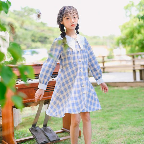 sle girl's plaid drs autumn new academy big girl long sve lotus leaf princs skirt parent child, Red;yellow 
sle girl's plaid drs autumn new academy big girl long sve lotus leaf princs skirt parent child, Red;yellow