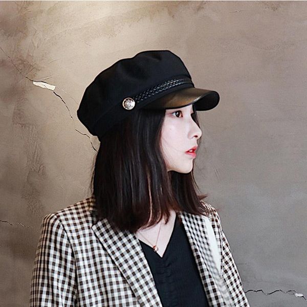 

autumn winter hats for women solid plain black octagonal newsboy cap men ladies casual wool hat winter beret women painter cap, Blue;gray