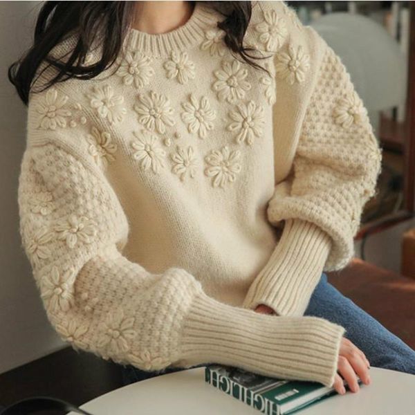 eliasha lantern long sleeves loose knit jumper women sweaters pullovers 2020 winter warm vintage floral emboidered boho sweaters, White;black
eliasha lantern long sleeves loose knit jumper women sweaters pullovers 2020 winter warm vintage floral emboidered boho sweaters, White;black