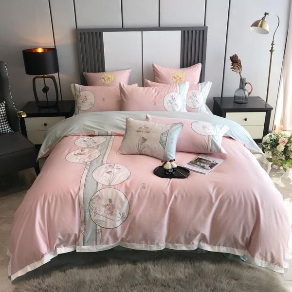 4/6pcs light pink and green bed sets for teens girls home textiles 100% cotton embroidered duvet cover set king bedding
4/6pcs light pink and green bed sets for teens girls home textiles 100% cotton embroidered duvet cover set king bedding