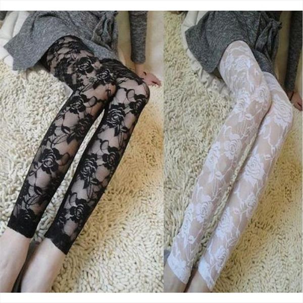 lace leggings women rose lace elegant see through leggings pants black white women summer skinny pencil pants