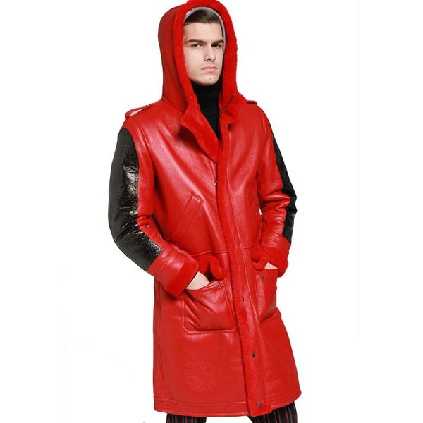 hooded thicken long shearling sheepskin coat men winter warm sheep leather jacket genuine leather brown hooded real fur clothing, Black
hooded thicken long shearling sheepskin coat men winter warm sheep leather jacket genuine leather brown hooded real fur clothing, Black