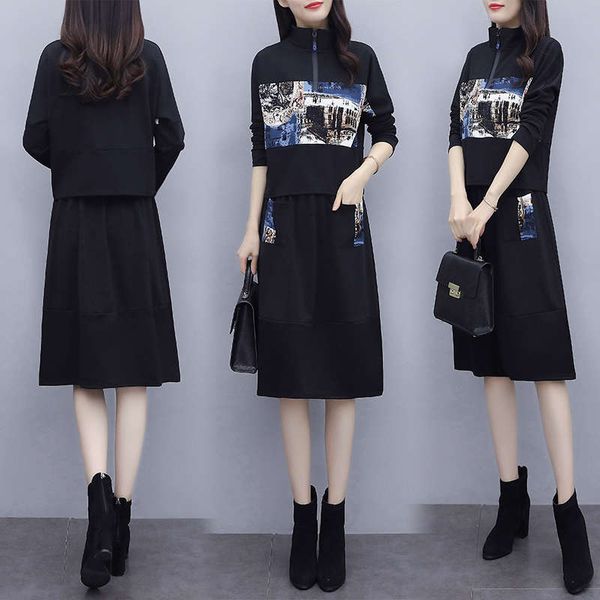 large women's wear fall / winter 2020 new fat sister foreign style printed sweater skirt two piece set, Black
large women's wear fall / winter 2020 new fat sister foreign style printed sweater skirt two piece set, Black