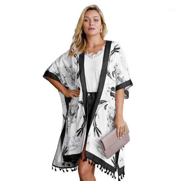 spring and summer beach blouse women's new printed sun-proof cardigan hem tassel design kimono 854551, Black;brown
spring and summer beach blouse women's new printed sun-proof cardigan hem tassel design kimono 854551, Black;brown