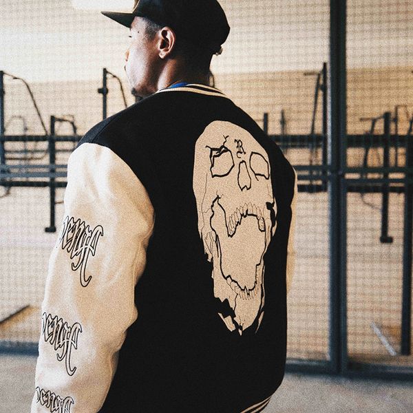 fashiondemon revenge varsity jacke flocked letters skull embroidery stitching bomber jacket men's jacket, Black;brown
fashiondemon revenge varsity jacke flocked letters skull embroidery stitching bomber jacket men's jacket, Black;brown