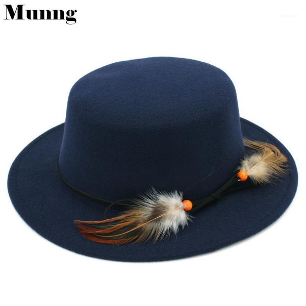 Munng New Women Wool Blend Boater Hat Flat Top Cap Wide Brim Feather Beading Wool Band1, Blue;gray
Munng New Women Wool Blend Boater Hat Flat Top Cap Wide Brim Feather Beading Wool Band1, Blue;gray