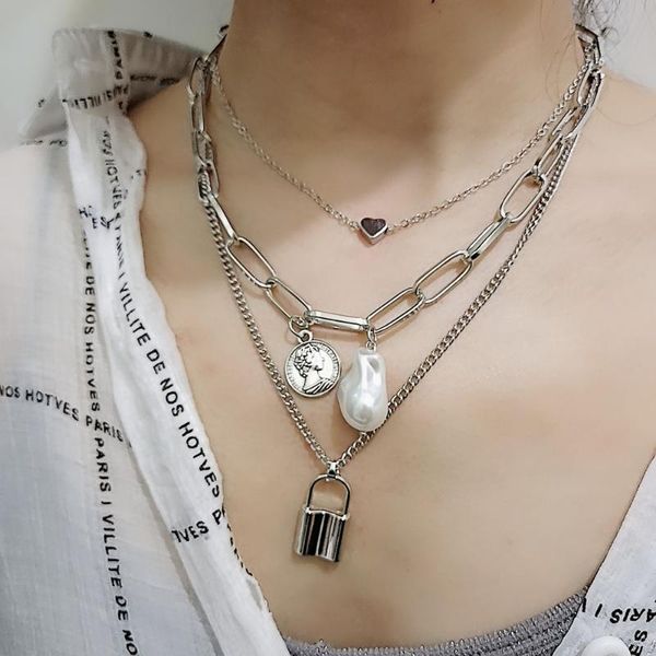 fashion multilayer chain necklace for women punk herat pearl lock pendant neck chains vintage lady girl jewelry choker gifts, Silver
fashion multilayer chain necklace for women punk herat pearl lock pendant neck chains vintage lady girl jewelry choker gifts, Silver