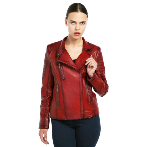 women's leather & faux lambskin biker woman red jacket outdoor motorcycle sheepskin metal zipper satin lining genuie quality gifts for, Black
women's leather & faux lambskin biker woman red jacket outdoor motorcycle sheepskin metal zipper satin lining genuie quality gifts for, Black