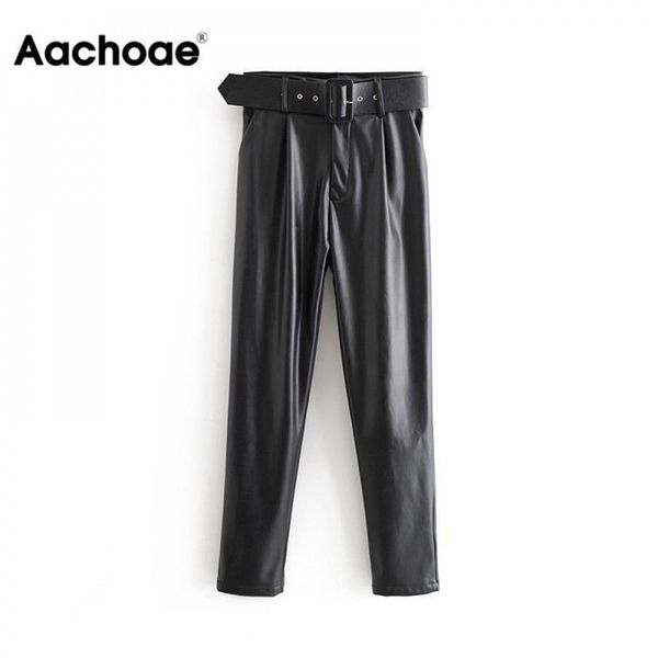 aachoae women chic black pu faux leather pants fashion high waist pockets ladies office trousers with belt casual pleated pants 201113, Black;white
aachoae women chic black pu faux leather pants fashion high waist pockets ladies office trousers with belt casual pleated pants 201113, Black;white