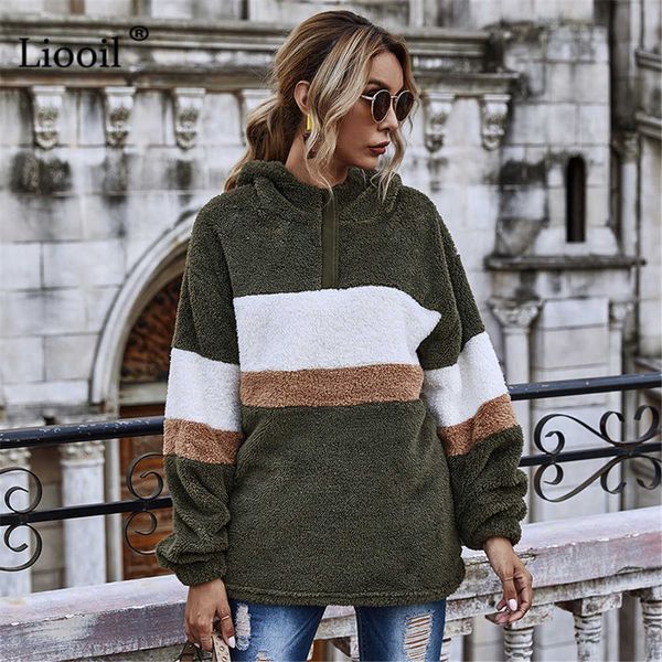 liooil casual color block plush sweatshirt women 2021 zip up hooded long sleeve autumn winter patchwork pullovers and hoodies t200917, Black;brown
liooil casual color block plush sweatshirt women 2021 zip up hooded long sleeve autumn winter patchwork pullovers and hoodies t200917, Black;brown