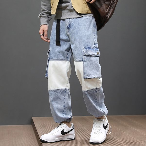 2021 new fashion streetwear men jeans loose fit patchwork spliced designer denim cargo pants big pocket wide leg trousers hip hop joggers 1v, Blue
2021 new fashion streetwear men jeans loose fit patchwork spliced designer denim cargo pants big pocket wide leg trousers hip hop joggers 1v, Blue