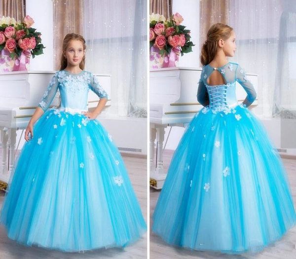 lace a line flower girl' dresses tulle applique white sash little girls 'wedding party dresses with buttons little kids communion, White;blue
lace a line flower girl' dresses tulle applique white sash little girls 'wedding party dresses with buttons little kids communion, White;blue