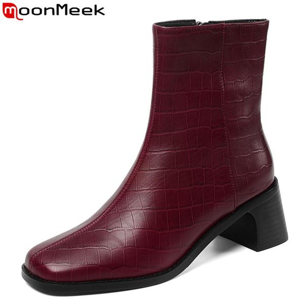 moonmeek 2020 new fashion genuine leather women boots thick heels square toe 2 colors autumn ankle boots for woman, Black
moonmeek 2020 new fashion genuine leather women boots thick heels square toe 2 colors autumn ankle boots for woman, Black